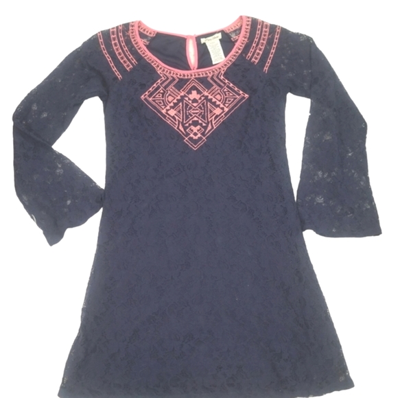 Flying Tomato Navy Blue Long Sleeves Laced Dress. S - Picture 9 of 14
